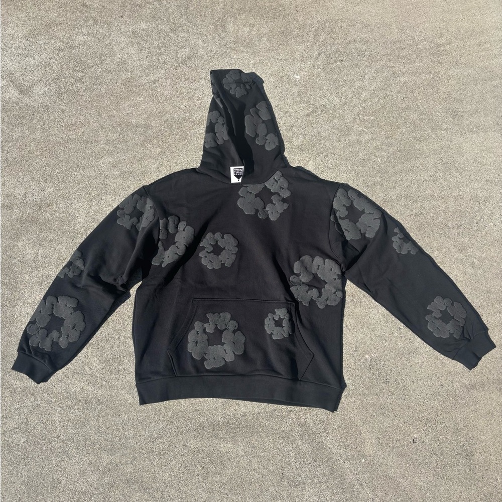Black Hoodie with Gray Floral Pattern